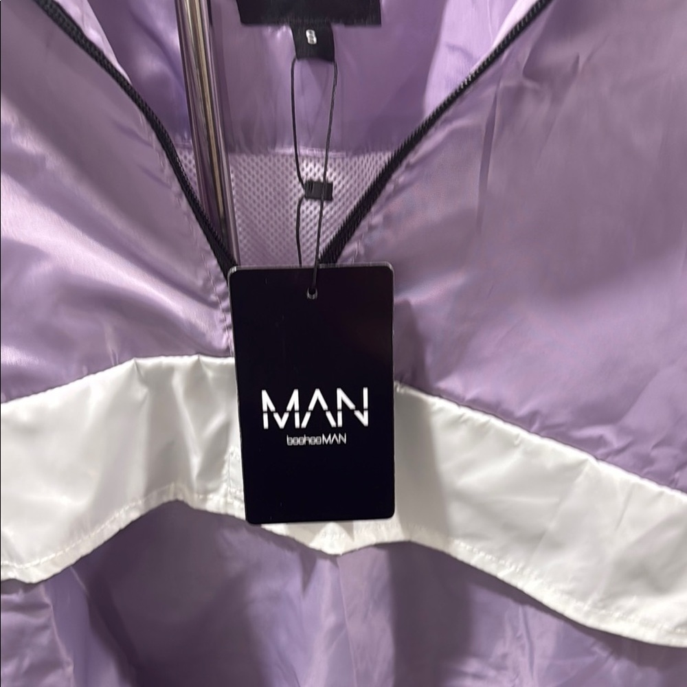 BoohooMAN Purple and White Windbreaker size S NWT - Picture 3 of 5
